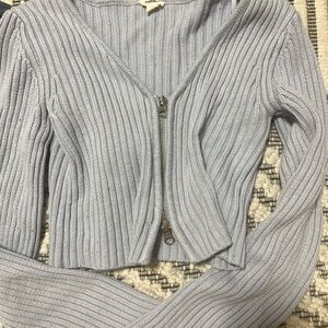 garage light blue sweater zip up